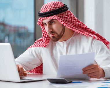 A translator applies a certified stamp to an Arabic court filing, showing Arabic Translation in Illinois for legal purposes.