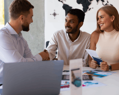 Clients submit a certified translated passport form at an agency window, trusting Translation Services in Chicago.